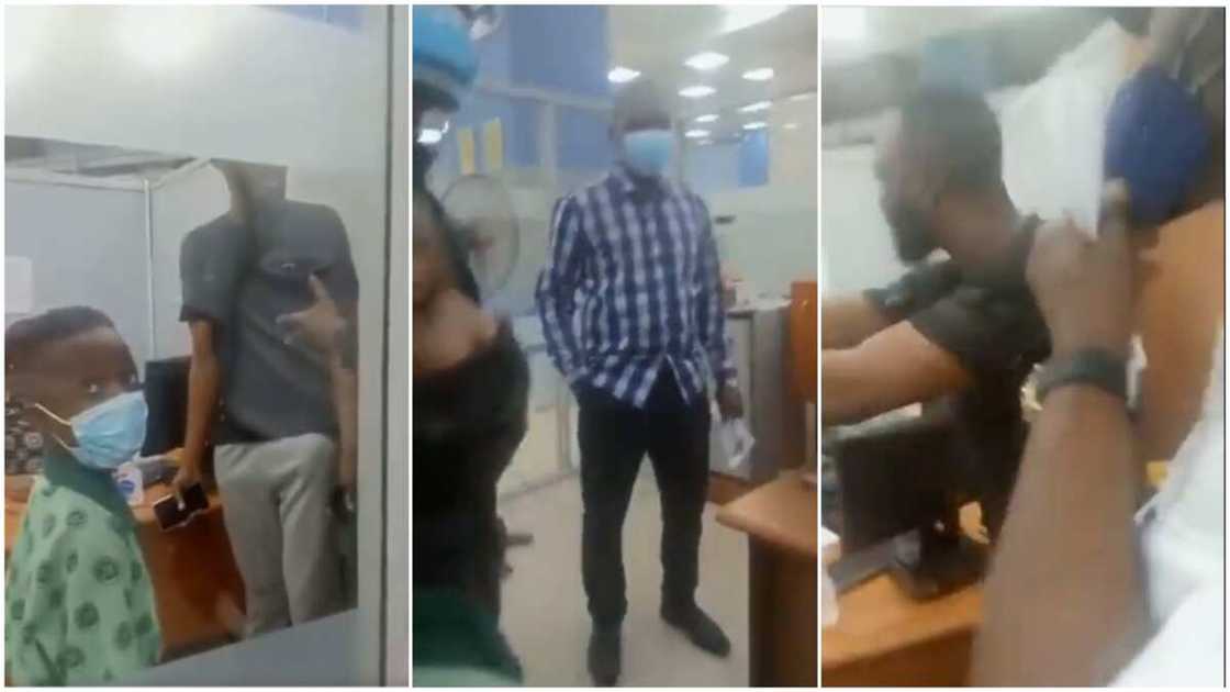 Nigerian man storms bank after 'wrong' N300k deduction, pulls off clothes, says he isn't leaving Nigerian man storms bank after 'wrong' N300k deduction, pulls off clothes, says he isn't leaving