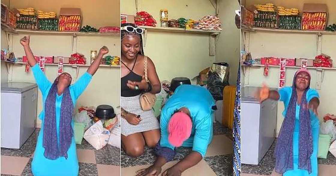 Lady gifts woman provision shop, sweet video