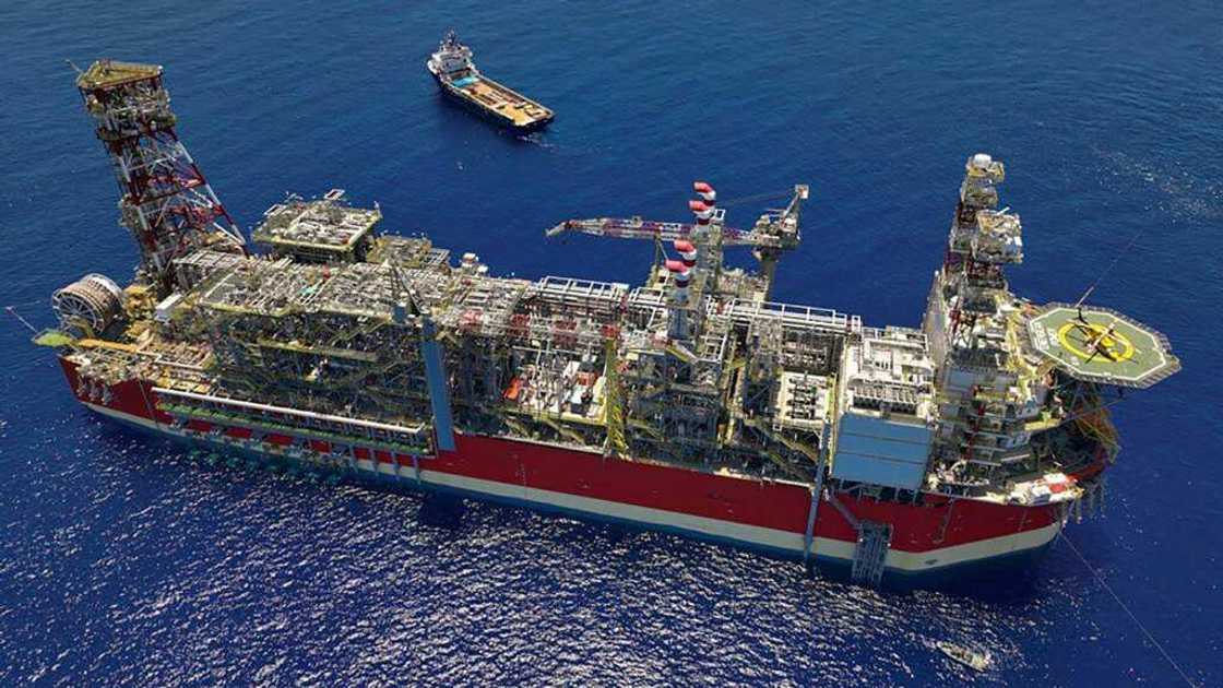 This handout picture released by Energean oil and gas company shows an Energean floating production storage and offloading (FPSO) ship in the Karish field in the eastern Mediterranean