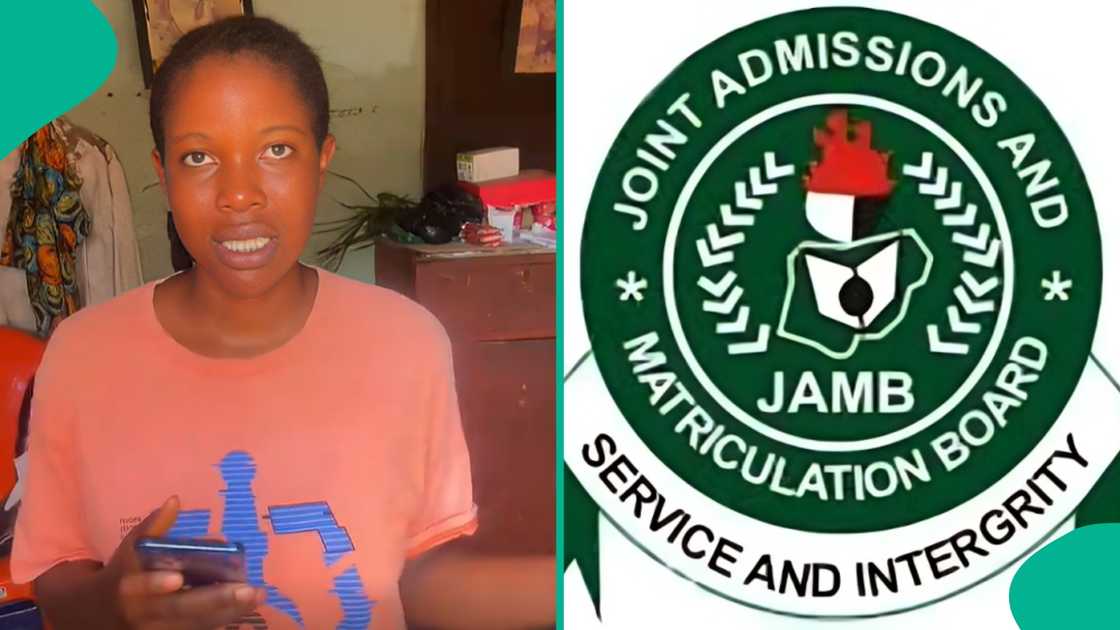 Nigerian UTME candidate checks her 2026 JAMB result via SMS, showing a score of 172 with low Chemistry marks in a viral TikTok video.