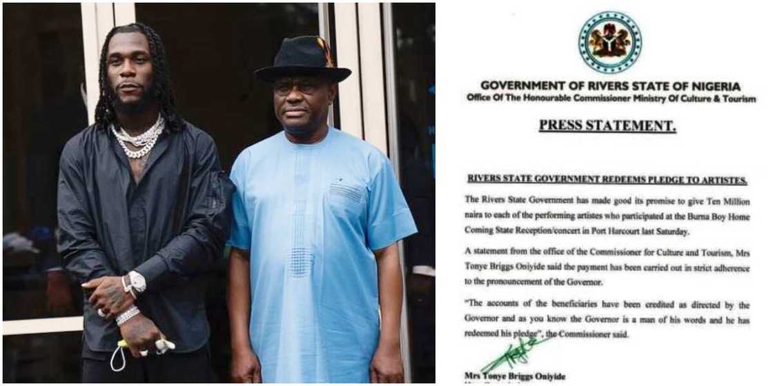 Man of His Words: Governor Wike Fulfils N10m Pledge to Artistes at Burna Boy’s Homecoming Despite Criticisms Man of His Words: Governor Wike Fulfils N10m Pledge to Artistes at Burna Boy’s Homecoming Despite Criticisms