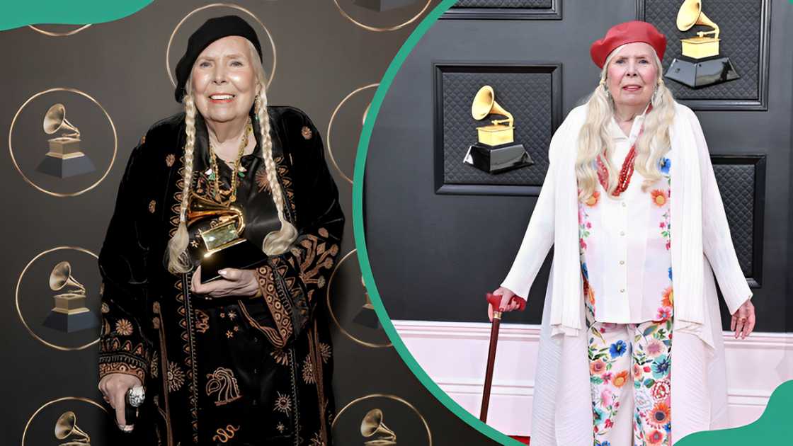 Canadian singer-songwriter Joni Mitchell at Peacock Theater in Los Angeles, California (L) and at MGM Grand Garden Arena in Las Vegas, Nevada (R)