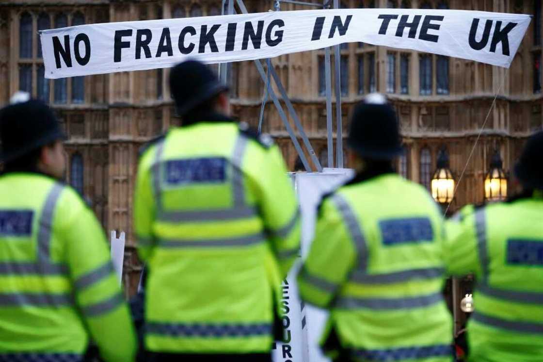 Protestors erected a mock gas fracking rig in front of Britain's Houses of Parliament in 2012 Protestors erected a mock gas fracking rig in front of Britain's Houses of Parliament in 2012