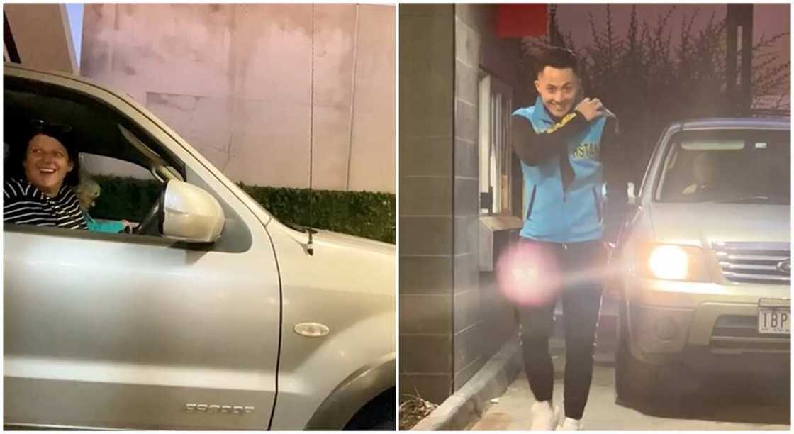 Kind stranger buys food for a lady. Kind stranger buys food for a lady.