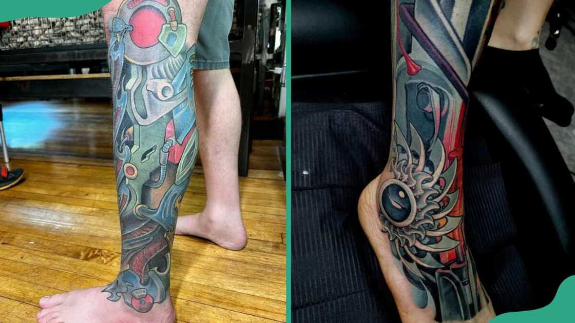 Biomechanical leg tattoos