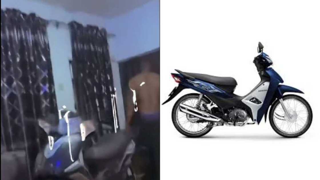 Hilarious moment man parked his bike inside his room Hilarious moment man parked his bike inside his room