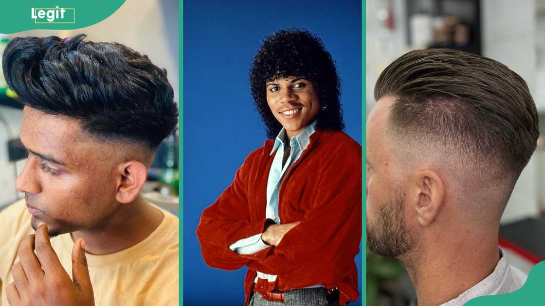 The quiff (C) Jheri curl (C) Slicked-back style (R) The quiff (C) Jheri curl (C) Slicked-back style (R)