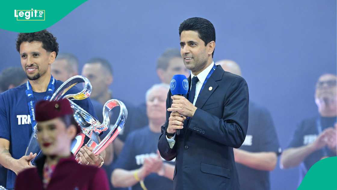 Marquinhos, Nasser Al-Khelaifi, Paris Saint-Germain, Parc des Princes, Paris, France, UEFA Champions League. Marquinhos, Nasser Al-Khelaifi, Paris Saint-Germain, Parc des Princes, Paris, France, UEFA Champions League.