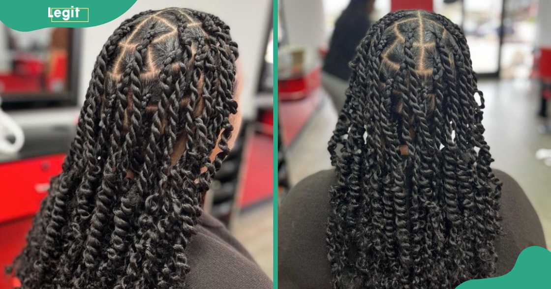 A woman shows off her knotless passion twists A woman shows off her knotless passion twists