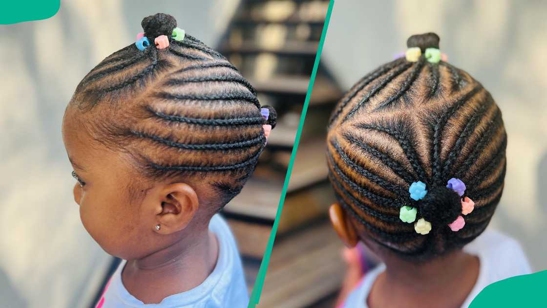 A girl wearing Braided double buns A girl wearing Braided double buns