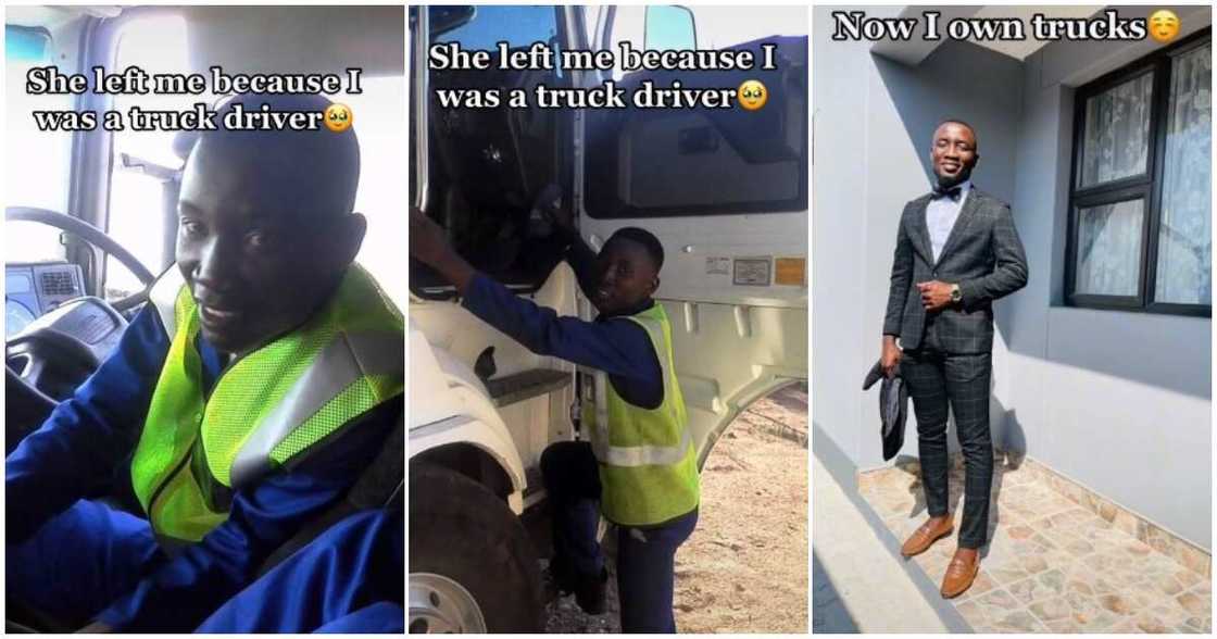Man dumped by lady for driving trucks, truck driver, owner of trucks, man celebrates owning trucks Man dumped by lady for driving trucks, truck driver, owner of trucks, man celebrates owning trucks