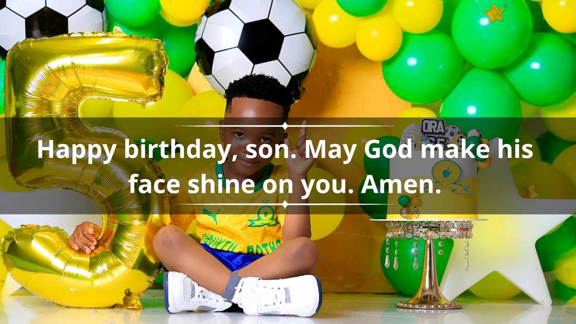 A little boy celebrating his football-themed fifth birthday A little boy celebrating his football-themed fifth birthday