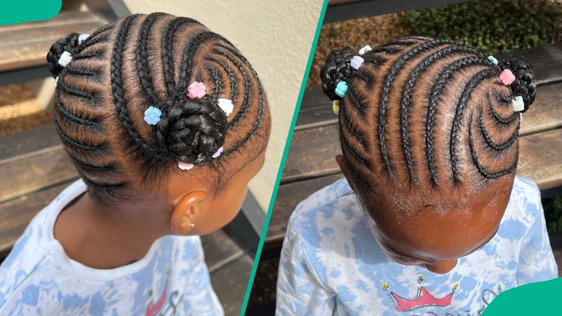 A girl wearing Braided double buns A girl wearing Braided double buns