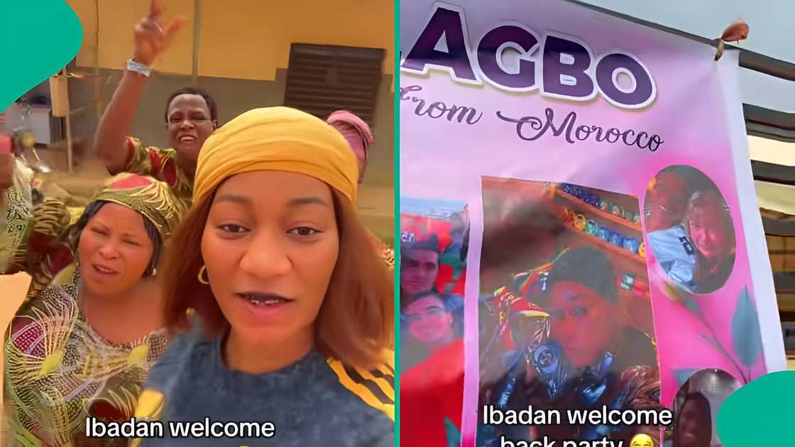 Nigerian lady returns from Morocco after AFCON, welcomed with party in Ibadan, fans celebrate her, social media reacts to her homecoming video.