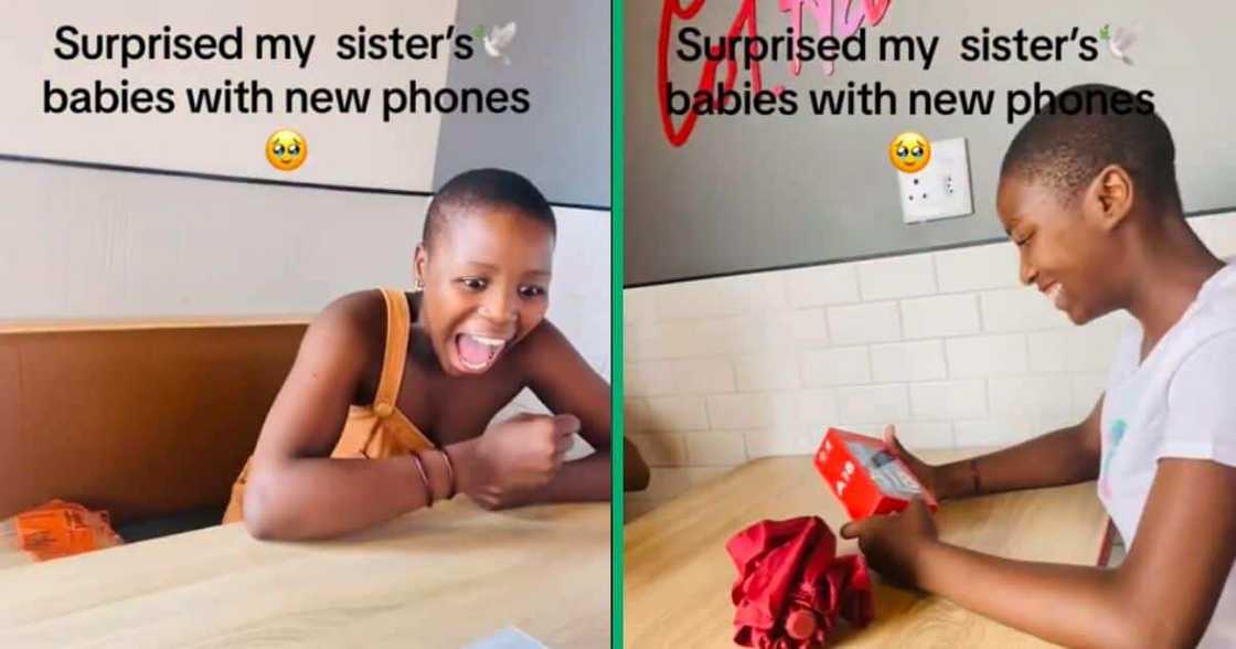 Woman surprises sisters with new phones Woman surprises sisters with new phones