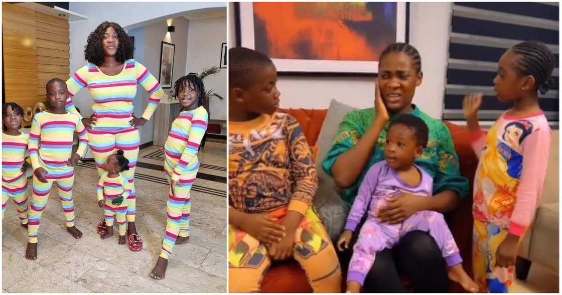 Mercy Johnson wears pity face as two of her children land her 'hot' slaps