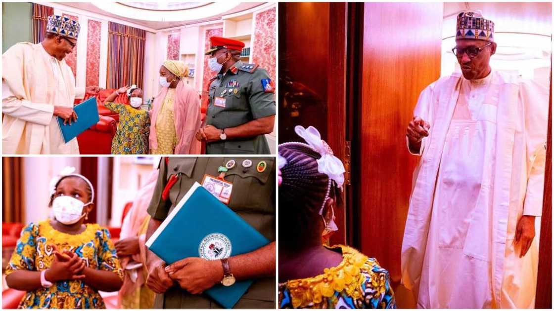 Daughter of Buhari's ex-ADC shows uncommon confidence, salutes Buhari at Aso Villa Daughter of Buhari's ex-ADC shows uncommon confidence, salutes Buhari at Aso Villa