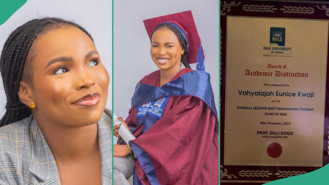 Lady graduates with first-class at Nile University.