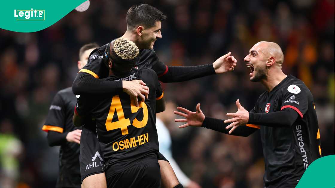 Victor Osimhen, Alvaro Morata, Ahmed Kutucu, Galatasaray, Adana Demirspor, RAMS Park, Istanbul, Turkiye, Super Lig. Victor Osimhen, Alvaro Morata, Ahmed Kutucu, Galatasaray, Adana Demirspor, RAMS Park, Istanbul, Turkiye, Super Lig.