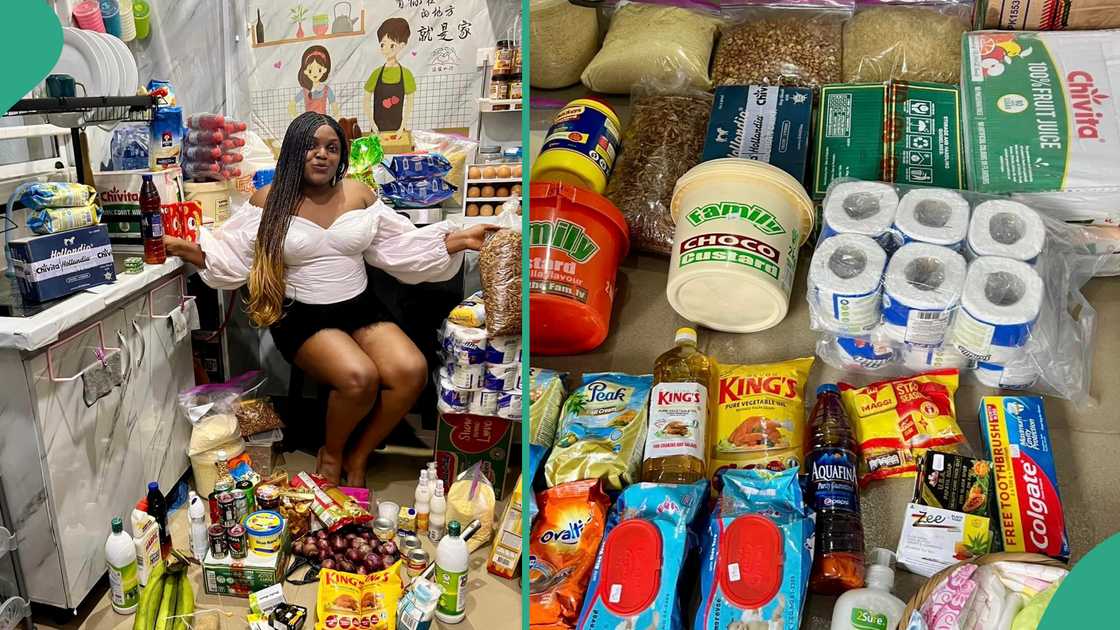 Reactions as lady flaunts foodstuffs she bought, says it will last her till December