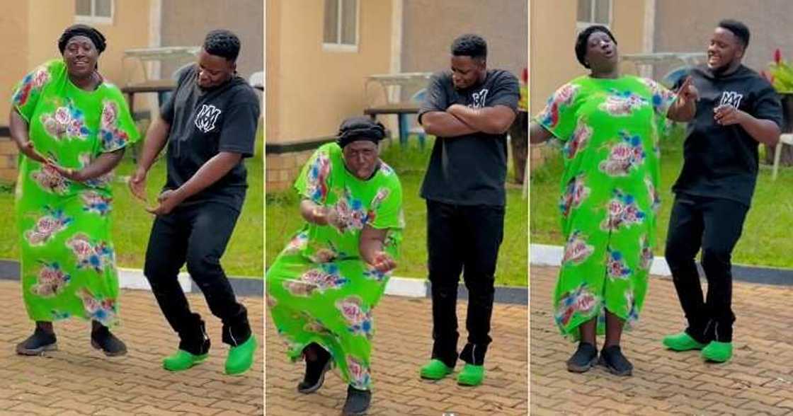 Young-looking mum dances with her son Young-looking mum dances with her son