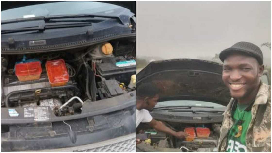 Nigerian man uses car engine as microwave to warm his food, shares photos Nigerian man uses car engine as microwave to warm his food, shares photos