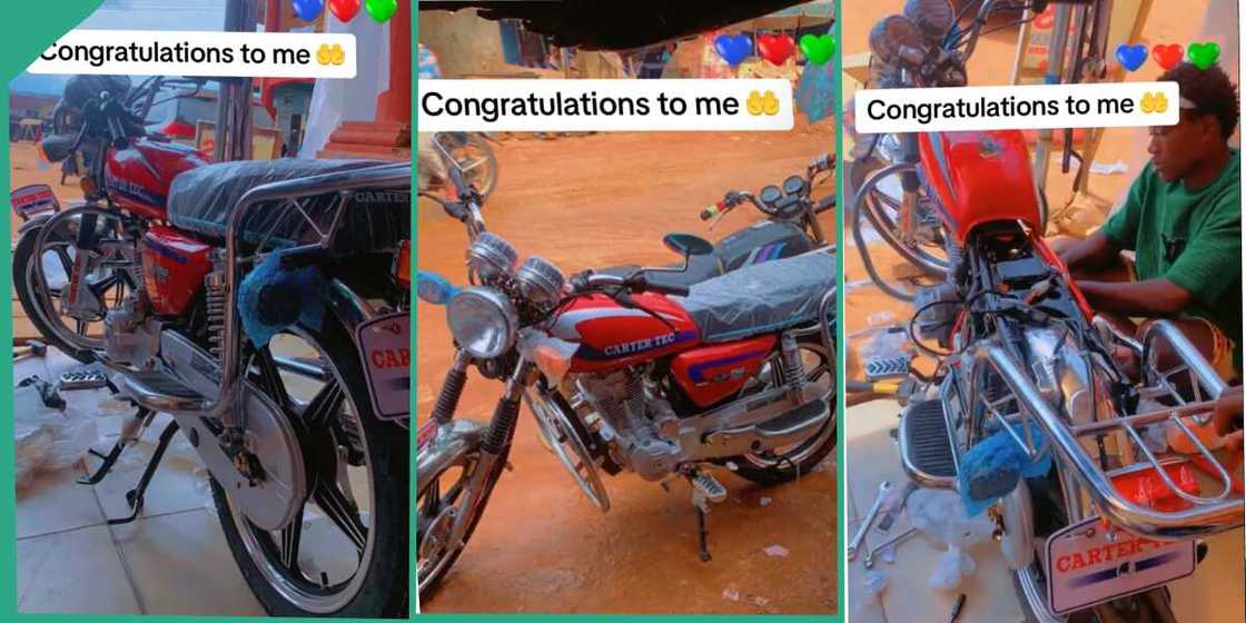 Nigerian rejoices after buying a bike.