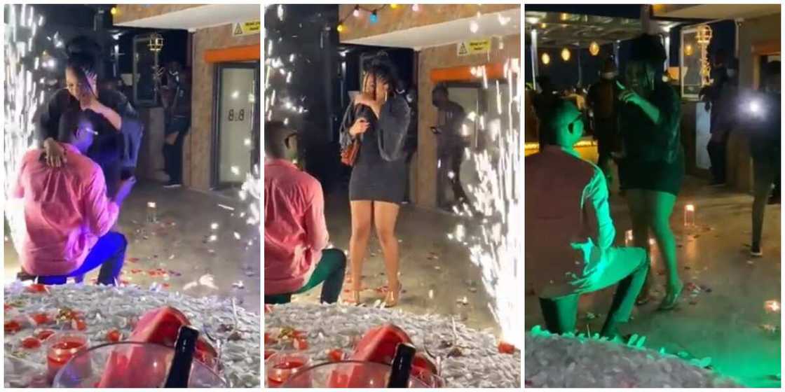 Video of lady's reaction to boyfriend proposal stirs massive reactions, Many wish they were in her shoes Video of lady's reaction to boyfriend proposal stirs massive reactions, Many wish they were in her shoes