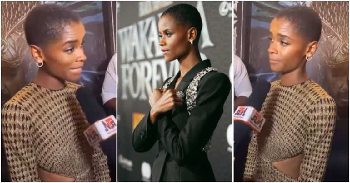 Black Panther actress Letitia Wright and Nigerian reporter. Black Panther actress Letitia Wright and Nigerian reporter.