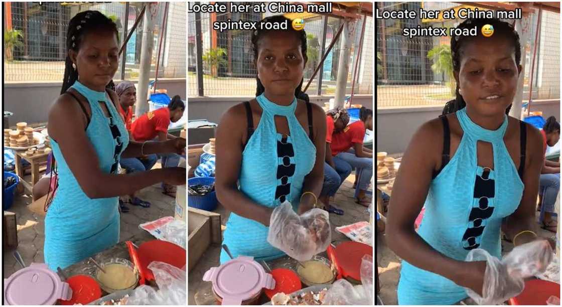 Photos of a lady who sells eggs.