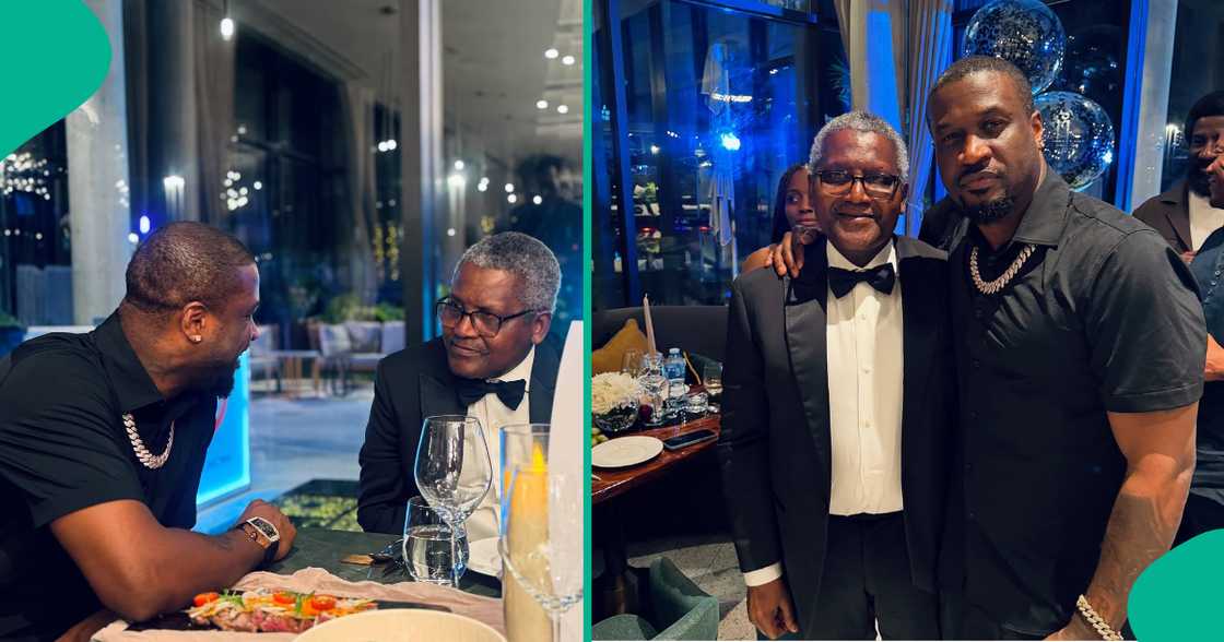 Singer Peter Okoye meets with billionaire Aliko Dangote for a private dinner.