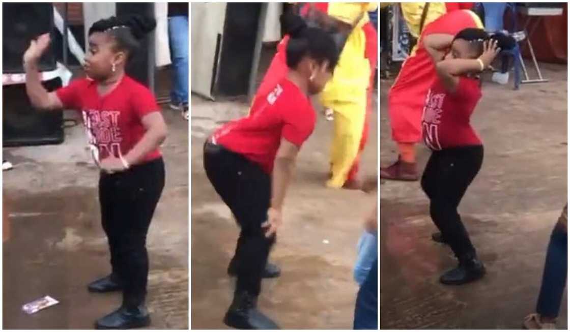 Photos of pretty little girl dancing and shaking her waist confidently.