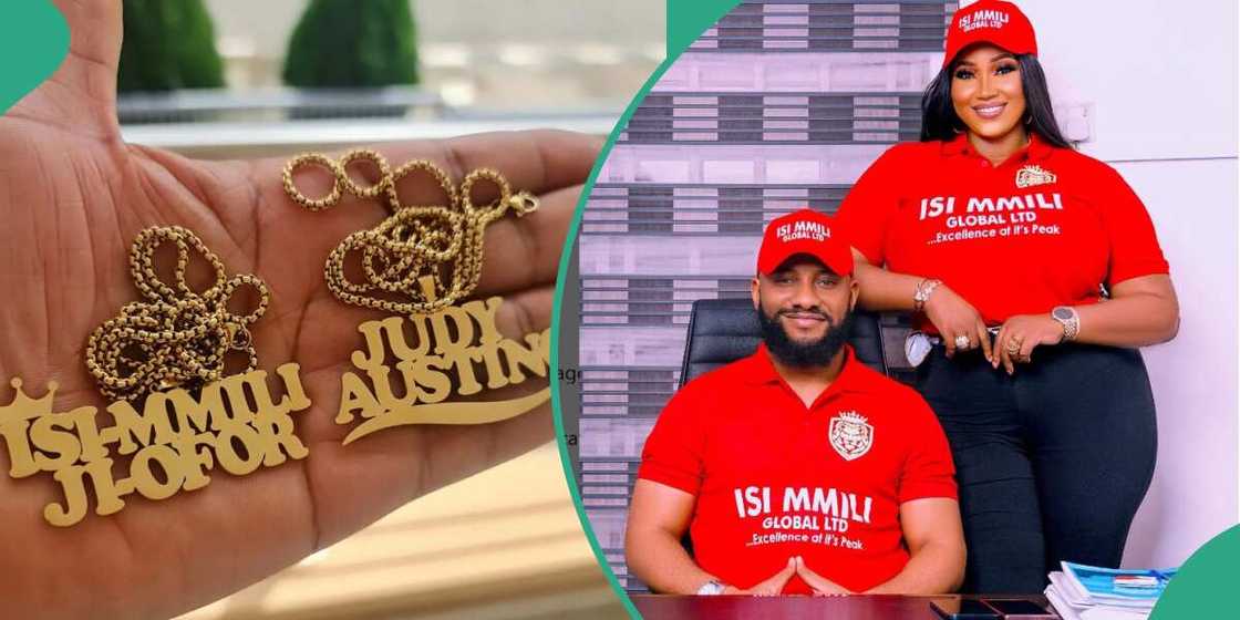 Yul Edochie and Judy Austin's customised necklace, Yul Edochie and Judy Austin start new bossiness