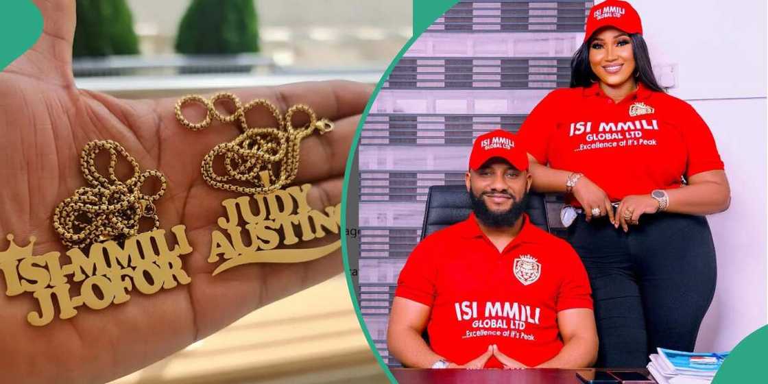 Yul Edochie and Judy Austin's customised necklace, Yul Edochie and Judy Austin start new bossiness Yul Edochie and Judy Austin's customised necklace, Yul Edochie and Judy Austin start new bossiness