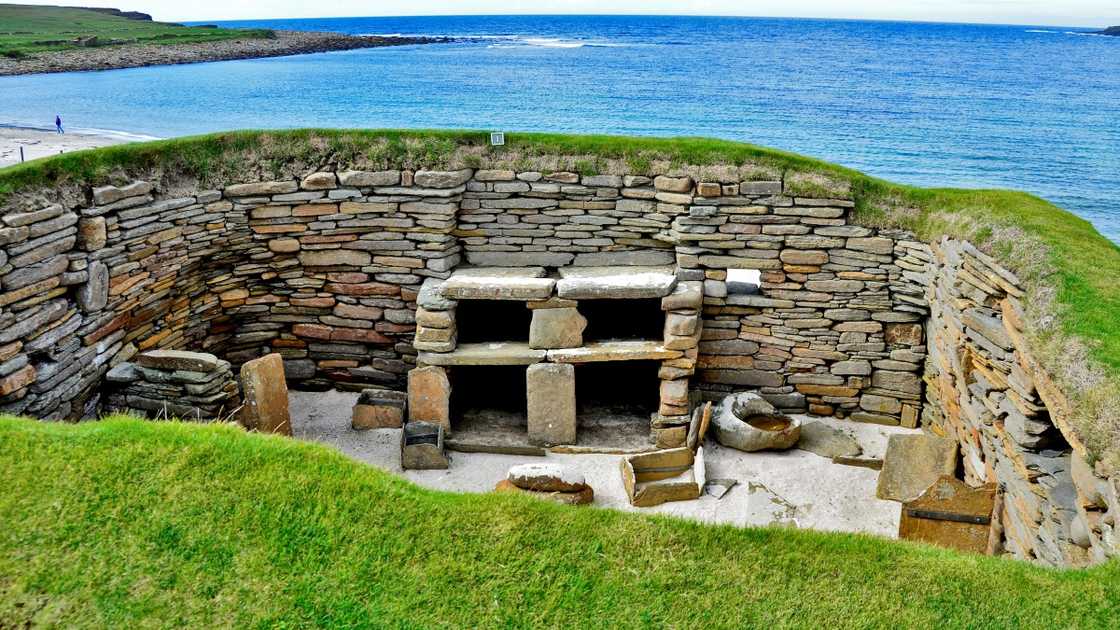 An overhead view of a stone house in Skara Brae. An overhead view of a stone house in Skara Brae.