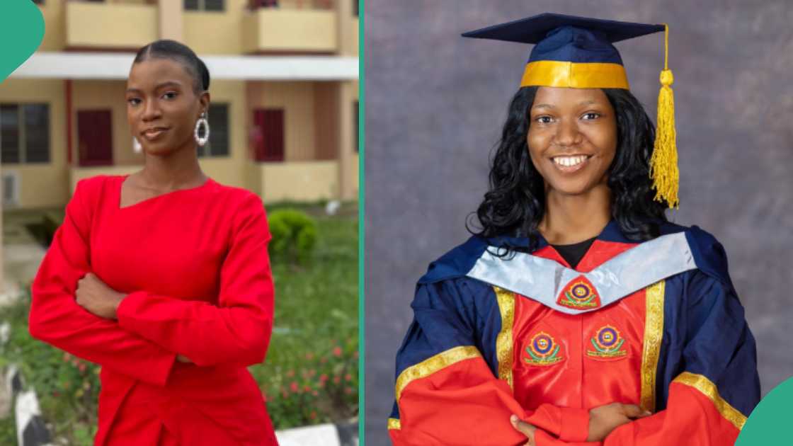 Lady graduates with first-class in law.