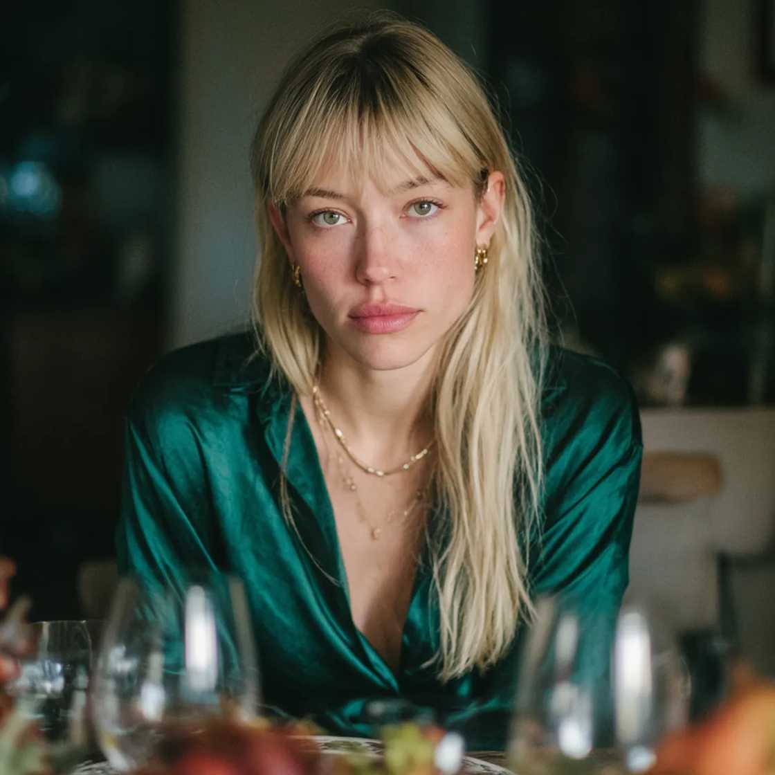 A pensive woman sitting at a table A pensive woman sitting at a table