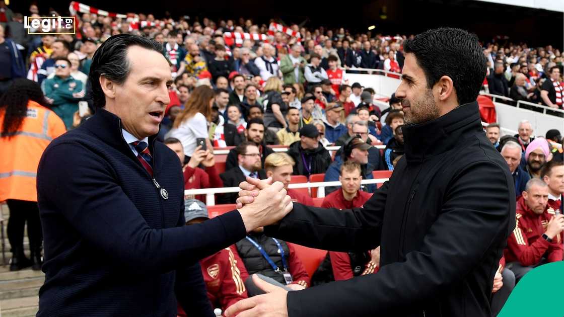 Unai Emery, Mikel Arteta, 2023/24 Premier League, Arsenal, Aston Villa, Emirates Stadium, London, England.