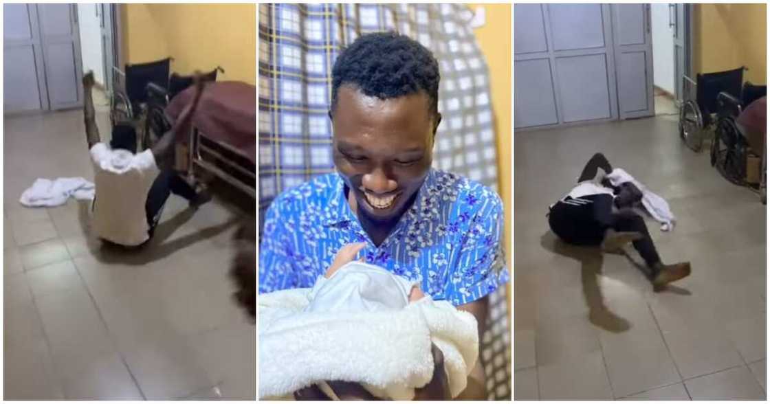 Overjoyed new dad, overjoyed Nigerian man celebrates wife's delivery, man celebrates wife's delivery widely, man jubilates widely on floor Overjoyed new dad, overjoyed Nigerian man celebrates wife's delivery, man celebrates wife's delivery widely, man jubilates widely on floor