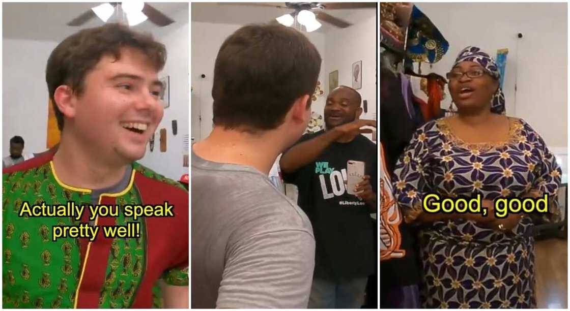 Photos of White man speaking Yoruba language to two Nigerians. Photos of White man speaking Yoruba language to two Nigerians.