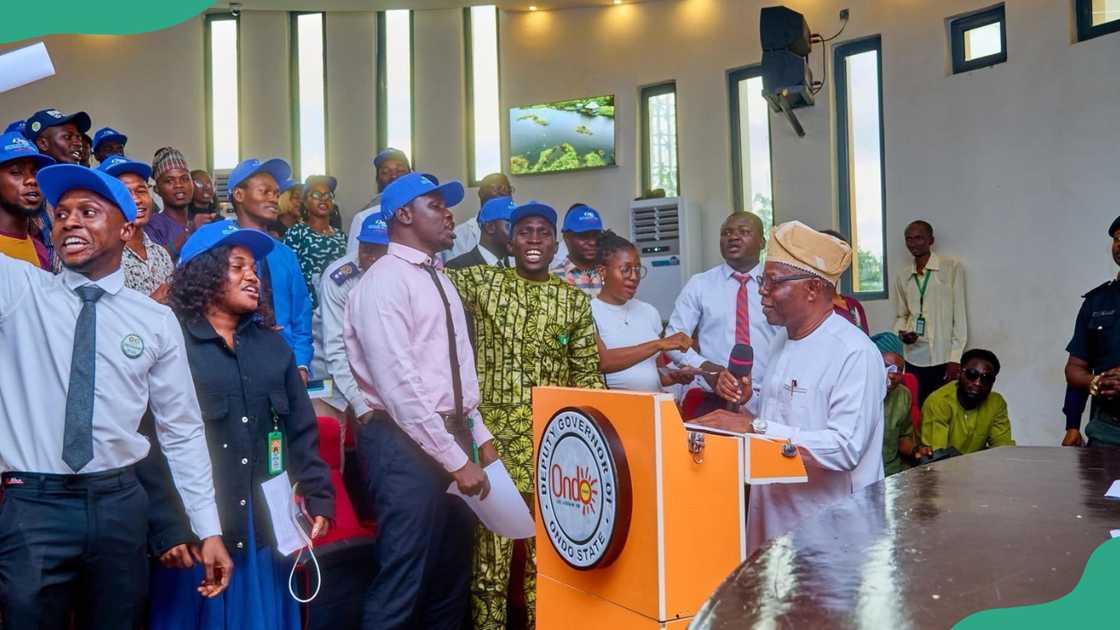 The Ondo State deputy governor speaks during a scholarship award ceremony