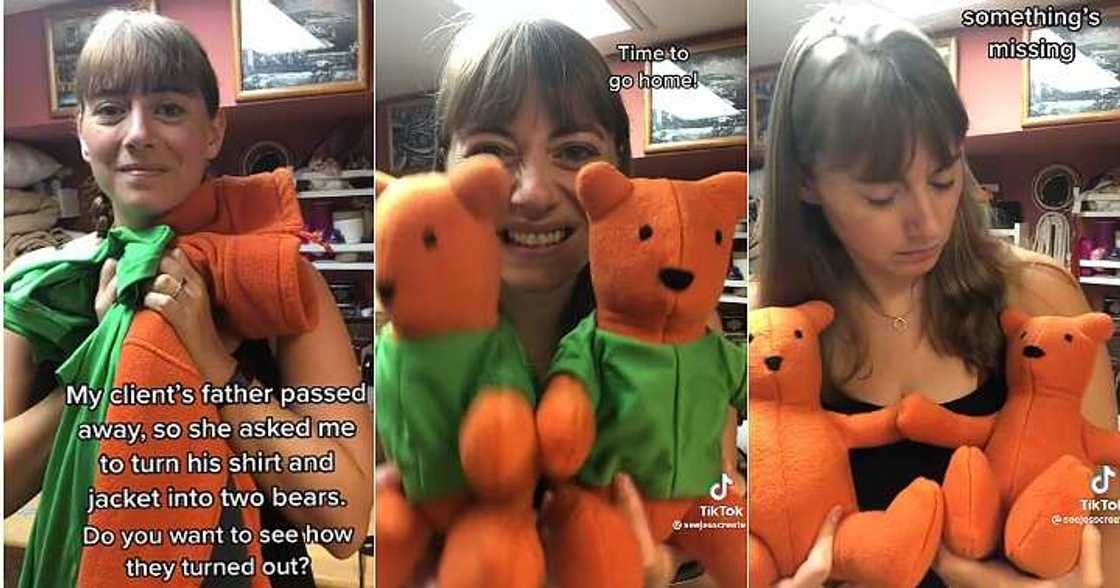 Lady turns dad's clothes to teddy bears, late father, memory Lady turns dad's clothes to teddy bears, late father, memory