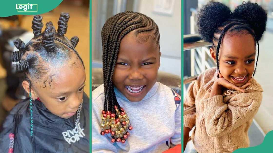 Bantu knots, Lemonade braids, puffs with braids among natural hairstyles for kids with short hair