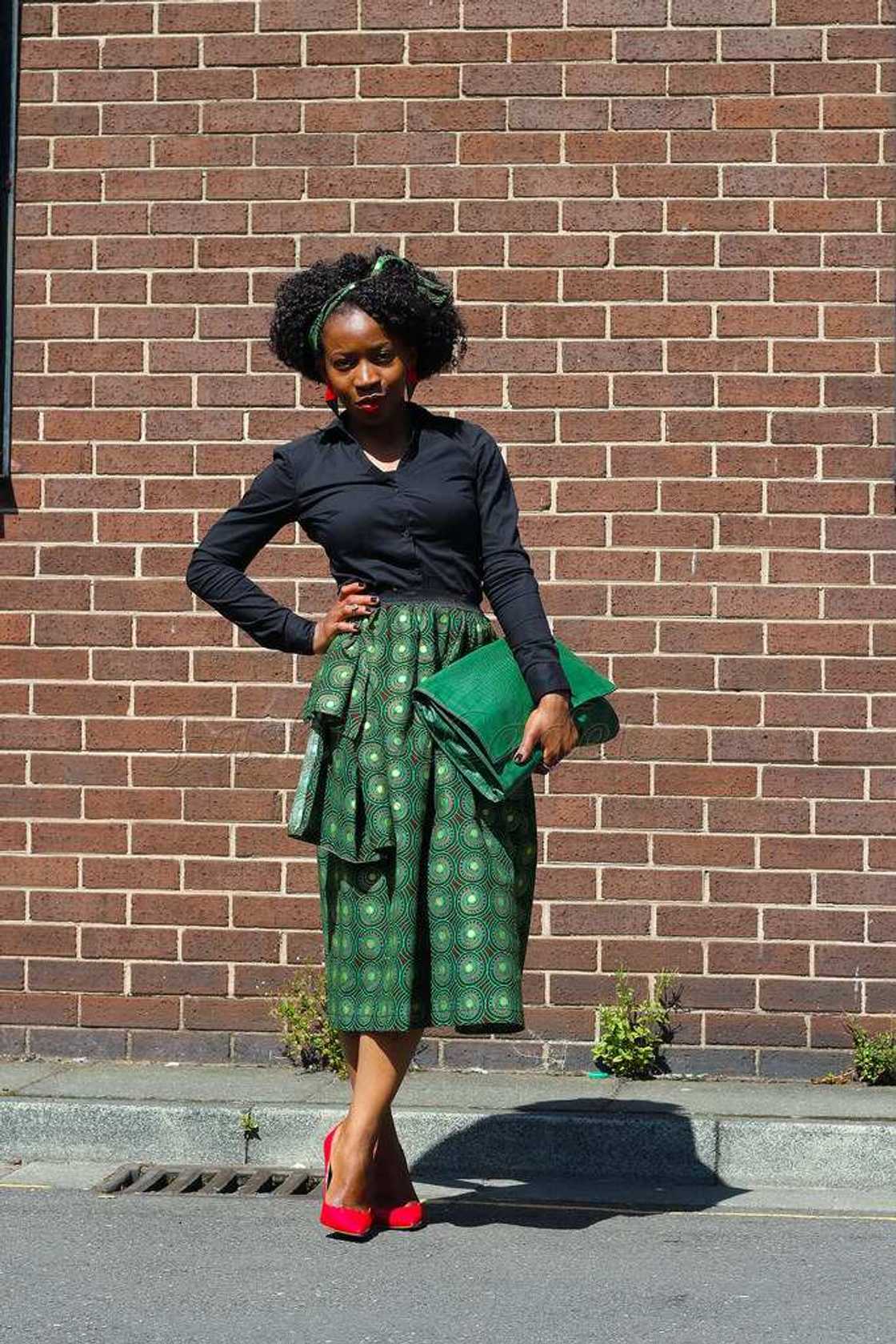 green ankara office skirt