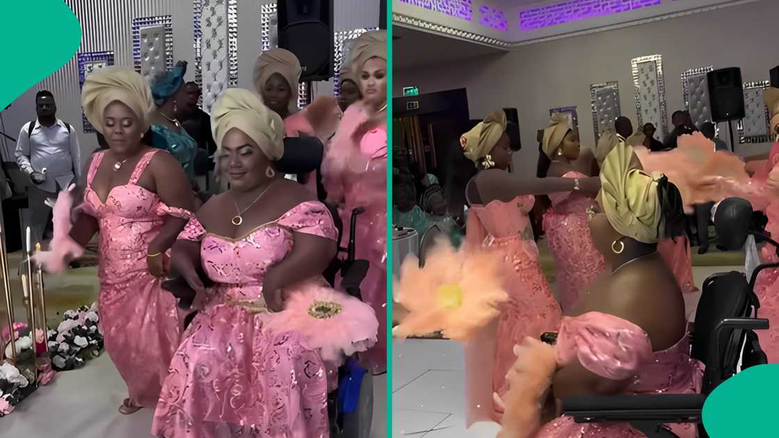 Bridesmaid in a wheelchair rocks a lovely outfit at a wedding