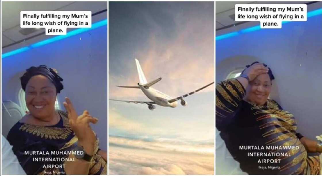 Excited Nigerian mum flies in an airplane for the first time. Excited Nigerian mum flies in an airplane for the first time.