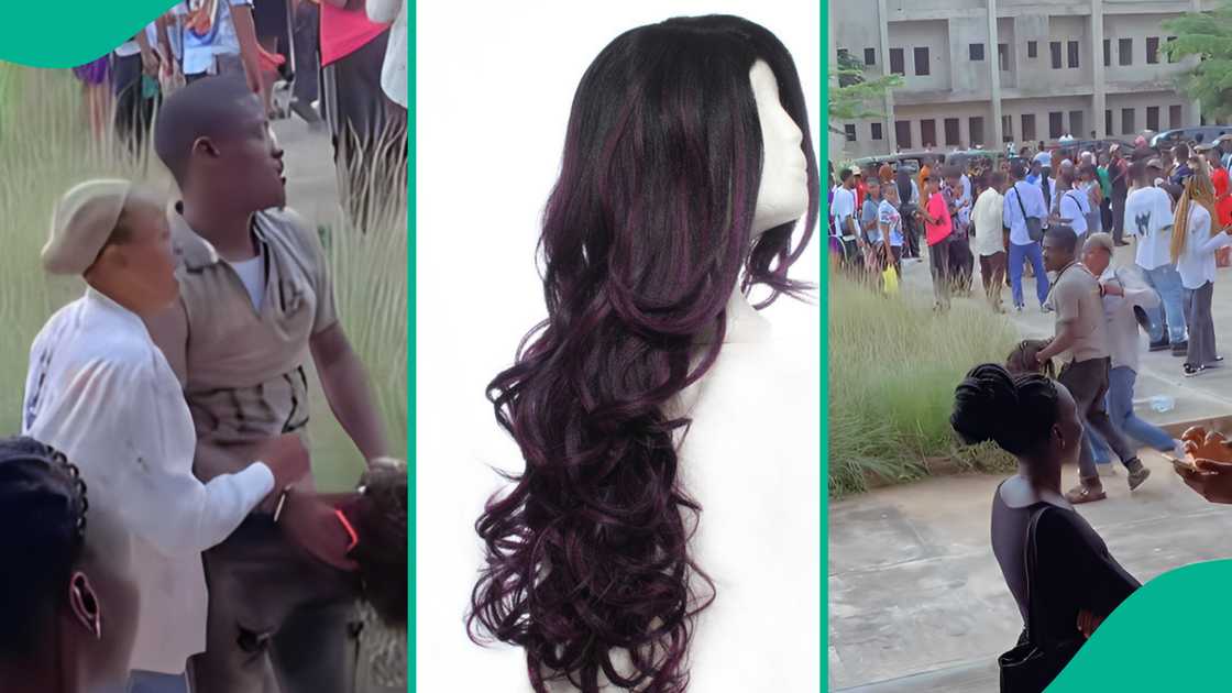 Man reportedly seizes his girlfriend's wig. Man reportedly seizes his girlfriend's wig.