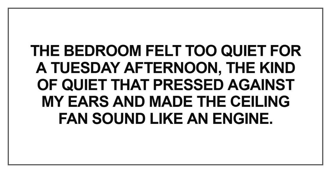 The bedroom felt too quiet for a Tuesday afternoon