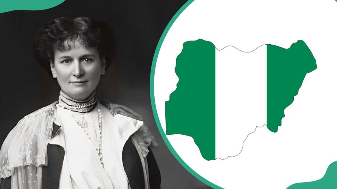 Flora Shaw and a map and flag colours of Nigeria Flora Shaw and a map and flag colours of Nigeria