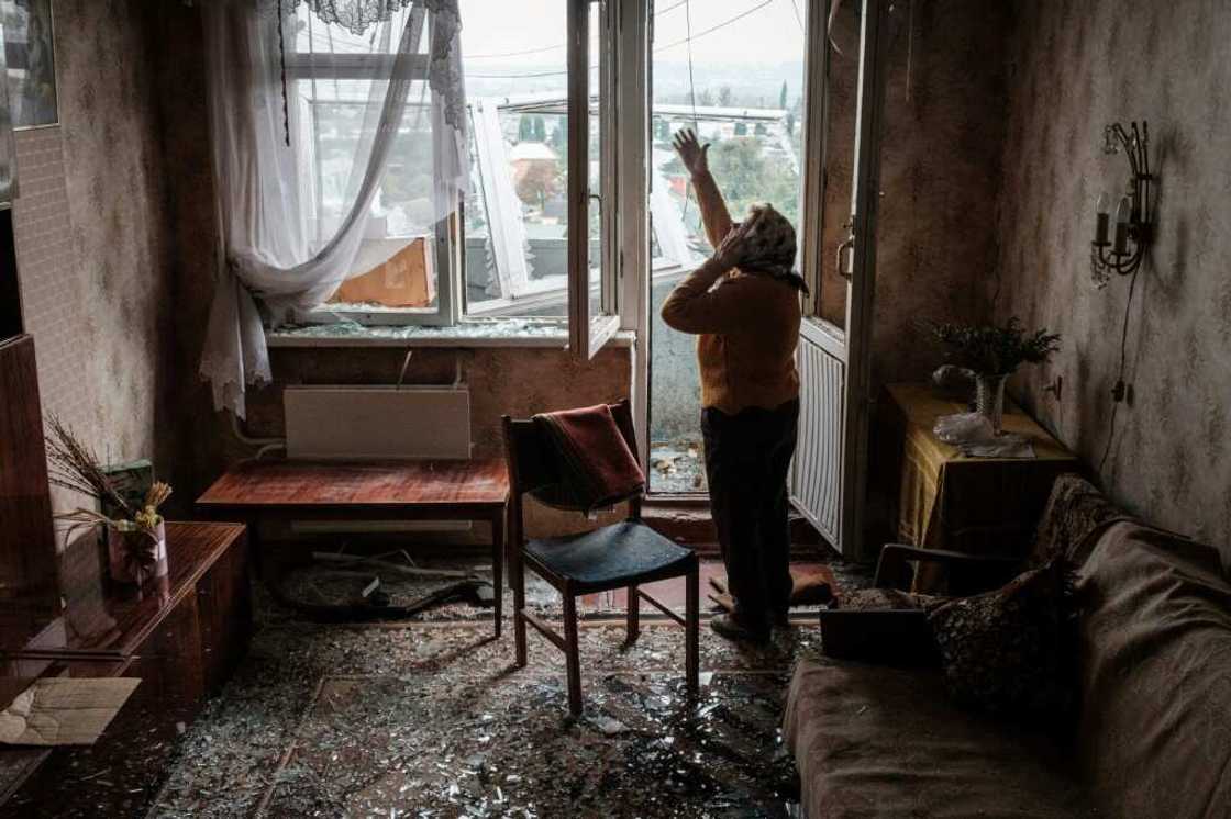 Lyubov Prokopivna in her damaged building, hit by a missile in Kharkiv on Wednesday Lyubov Prokopivna in her damaged building, hit by a missile in Kharkiv on Wednesday